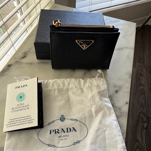 Prada Small Saffiano Leather Wallet in Black - Picture 1 of 11